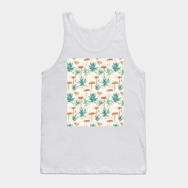 Flowering Succulent Pattern in Cream, Coral and Green Tank Top by micklyn